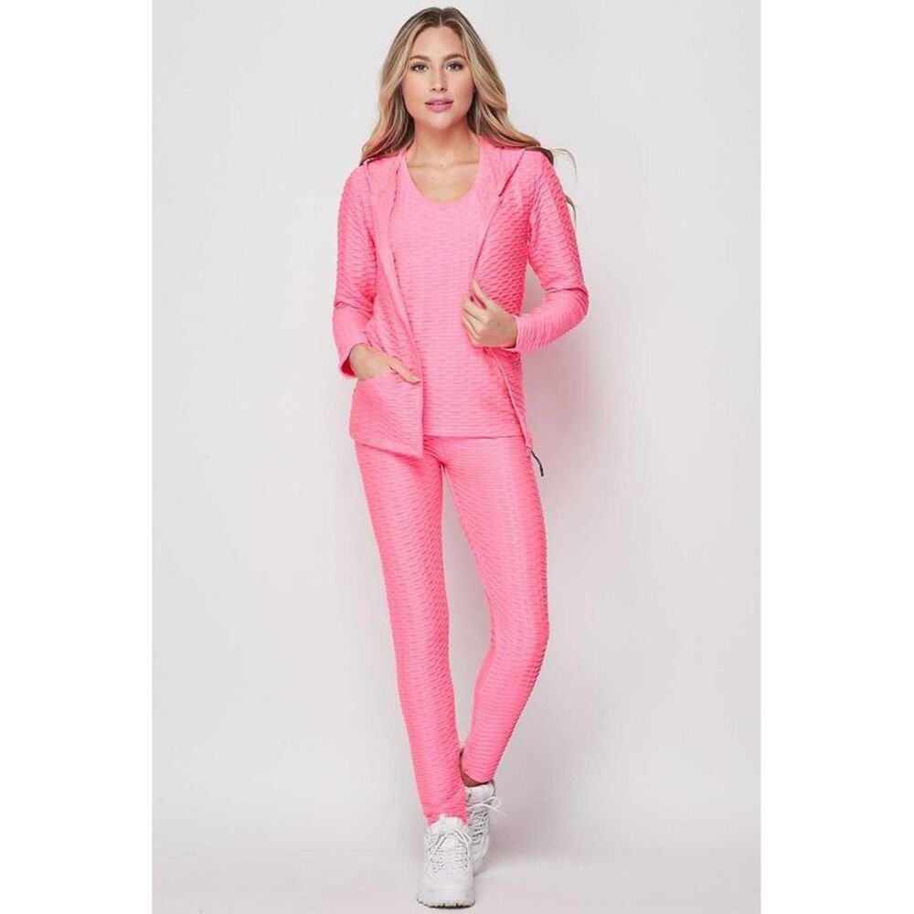World of Leggings 3 Piece Scrunch Butt Leggings Tank Top and Hooded Jacket Set